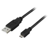 DELTACO USB 2.0 typ A till Micro-B USB, 5-pin, 2m, svart