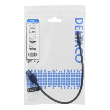 DELTACO alt Deltaco Ladekabel USB-A til USB-C, 0,25 m, sort