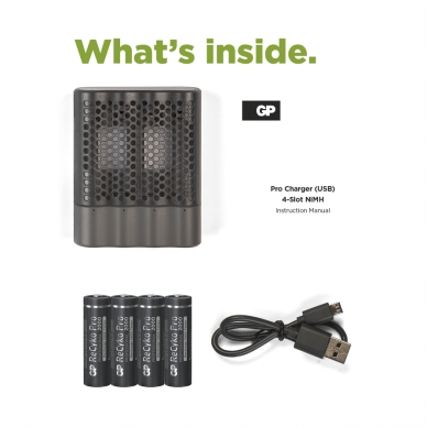 GP ReCyko Pro Batteriladdare USB ink. 4 AA-batterier