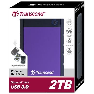 Transcend alt Transcend 2,5" ekstern harddisk 2TB, USB 3.0, lilla