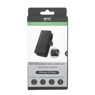 Gear alt GEAR-lompakkokotelo MagSafe iPhone 15 2in1, musta