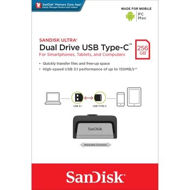 Sandisk USB hukommelse 3.1 Ultra Dual 256GB Typ C
