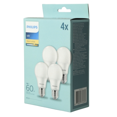 Philips LED-standardpære E27 8W/827 4-pak