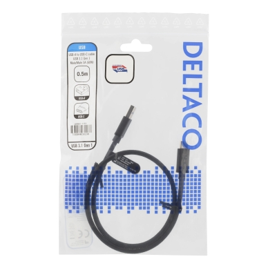 DELTACO alt Deltaco Laddningskabel USB-A till USB-C, 0,5 m, svart