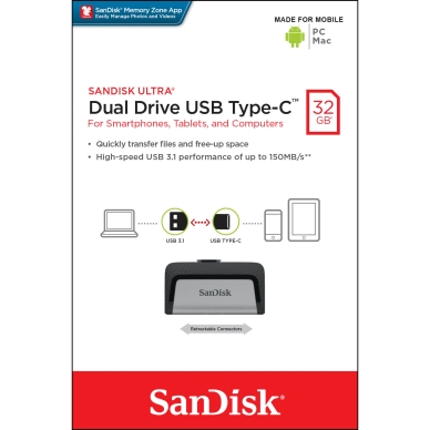 SANDISK alt Sandisk USB hukommelse 3.1 Ultra Dual 32GB Typ C