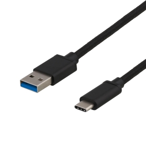 Deltaco-latauskaapeli USB-A–USB-C, 0,25 m, musta