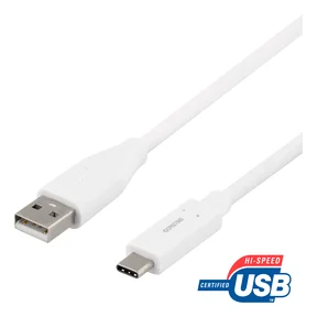 USB 2.0 kabel, Type A - Type C han, 0,5m, hvid