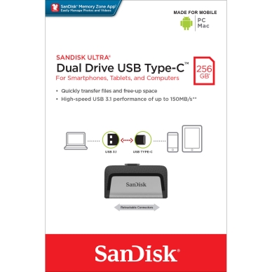 SANDISK alt Sandisk USB -muistikortti 3.1 Ultra Dual 256GB Typ C